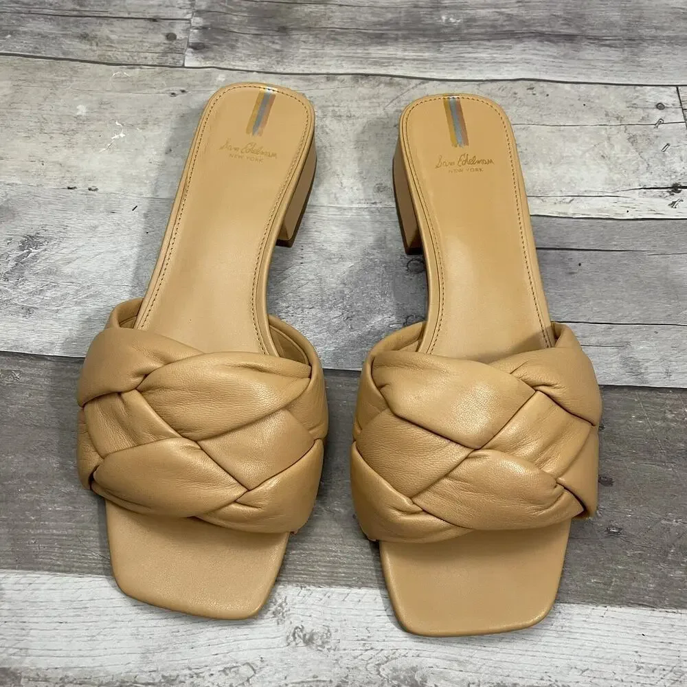 Sam Edelman Dawson Square Toe Quilted Leather Slide Sandals Size 10 Beige - Picture 3 of 15